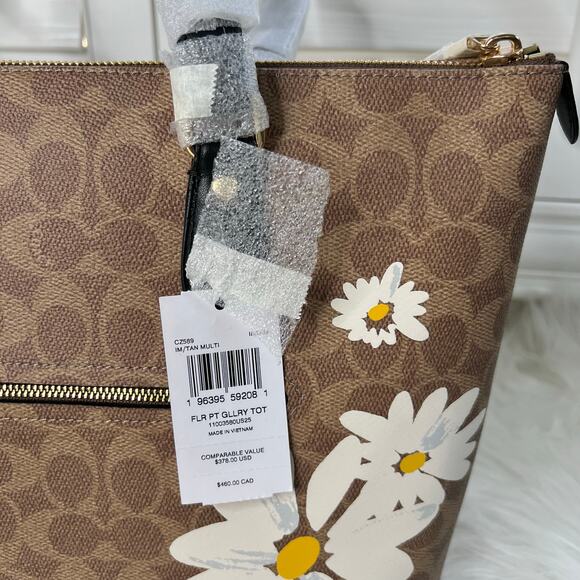 New Women’s Coach Gallery Tote Bag In Signature Canvas With Floral Print - Picture 5 of 12